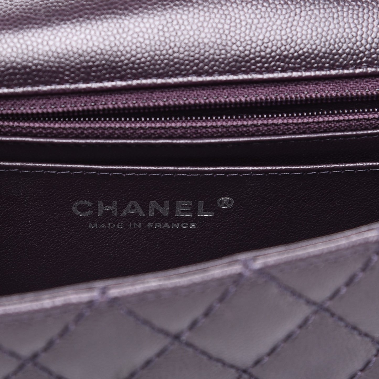 Washed Caviar Quilted Mini Rectangular Flap Dark Purple