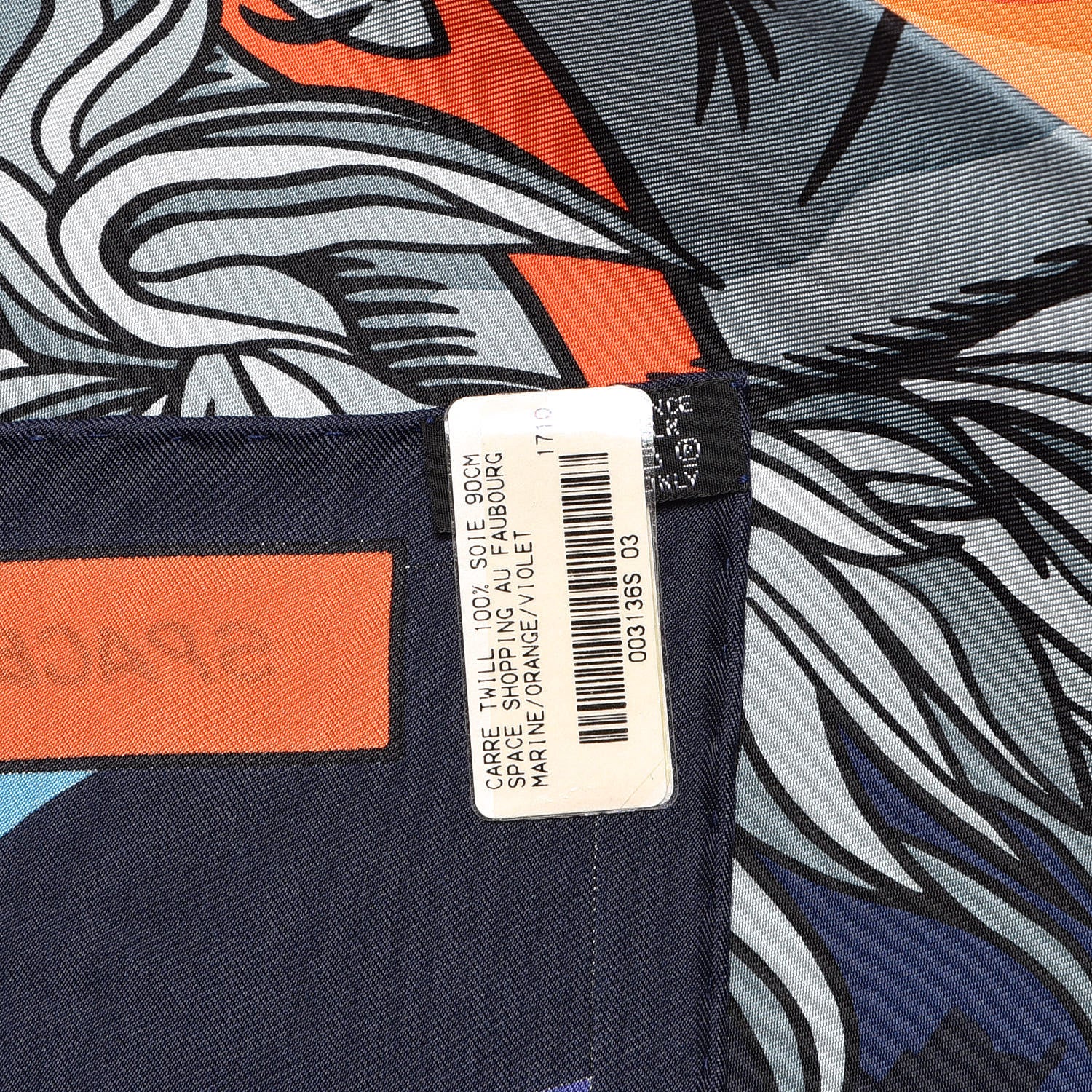 Hermes Silk Space Shopping Au Faubourg Scarf 90 Marine Orange Violet 3 of 7