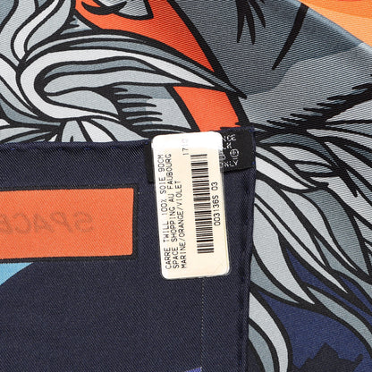 Hermes Silk Space Shopping Au Faubourg Scarf 90 Marine Orange Violet 3 of 7