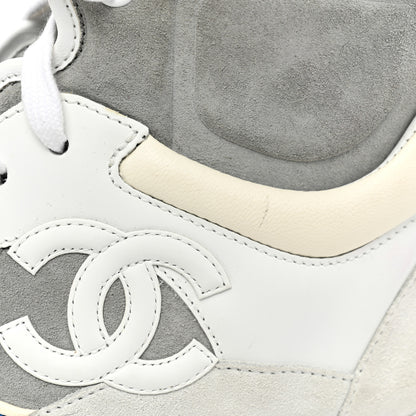 Chanel Suede Calfskin Lambskin High Top CC Sneakers 37 White Blue 9 of 14