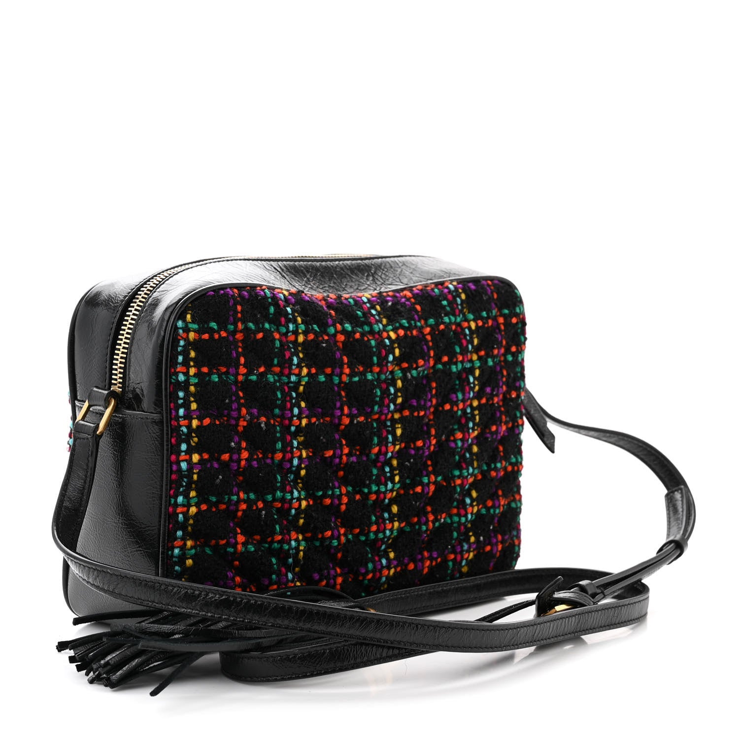 Saint Laurent Tweed Calfskin Monogram Lou Camera Bag Black 3 of 11