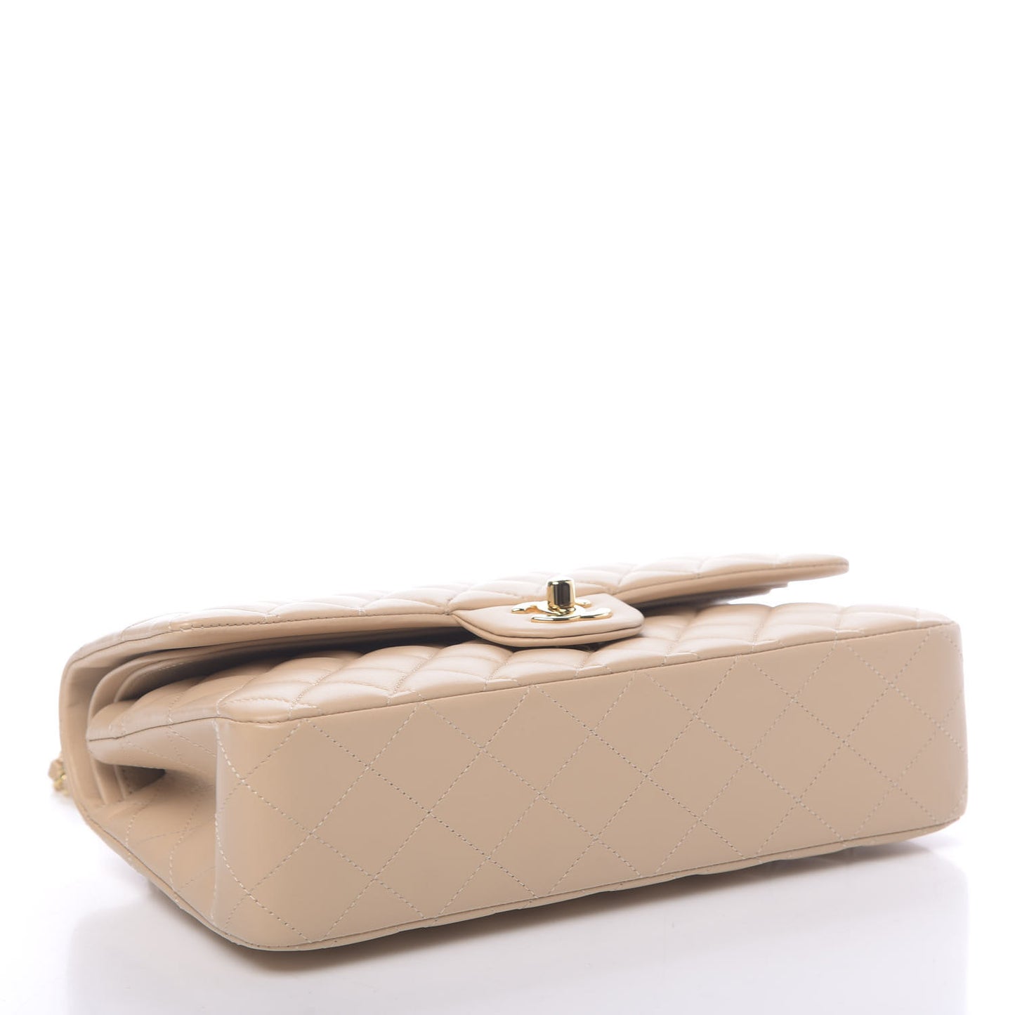 Lambskin Quilted Medium Double Flap Beige