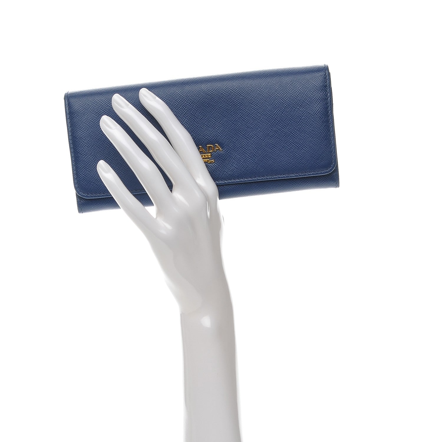 Prada Saffiano Metal Continental Flap Wallet Blue 2 of 8