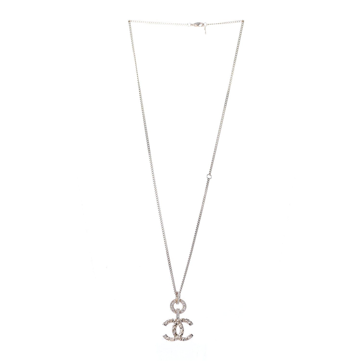 Chanel Crystal CC Logo Pendant Necklace Gold 2 of 4