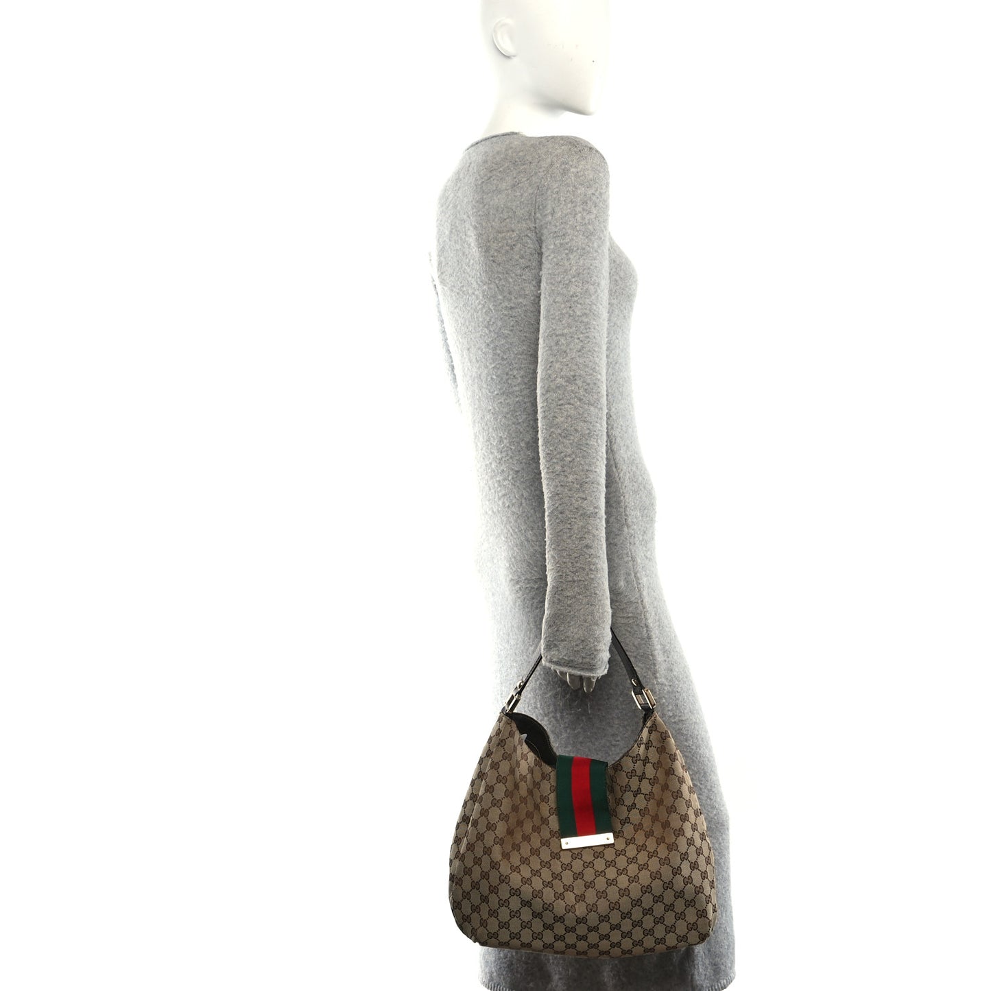 Monogram Large New Ladies Web Hobo Dark Brown