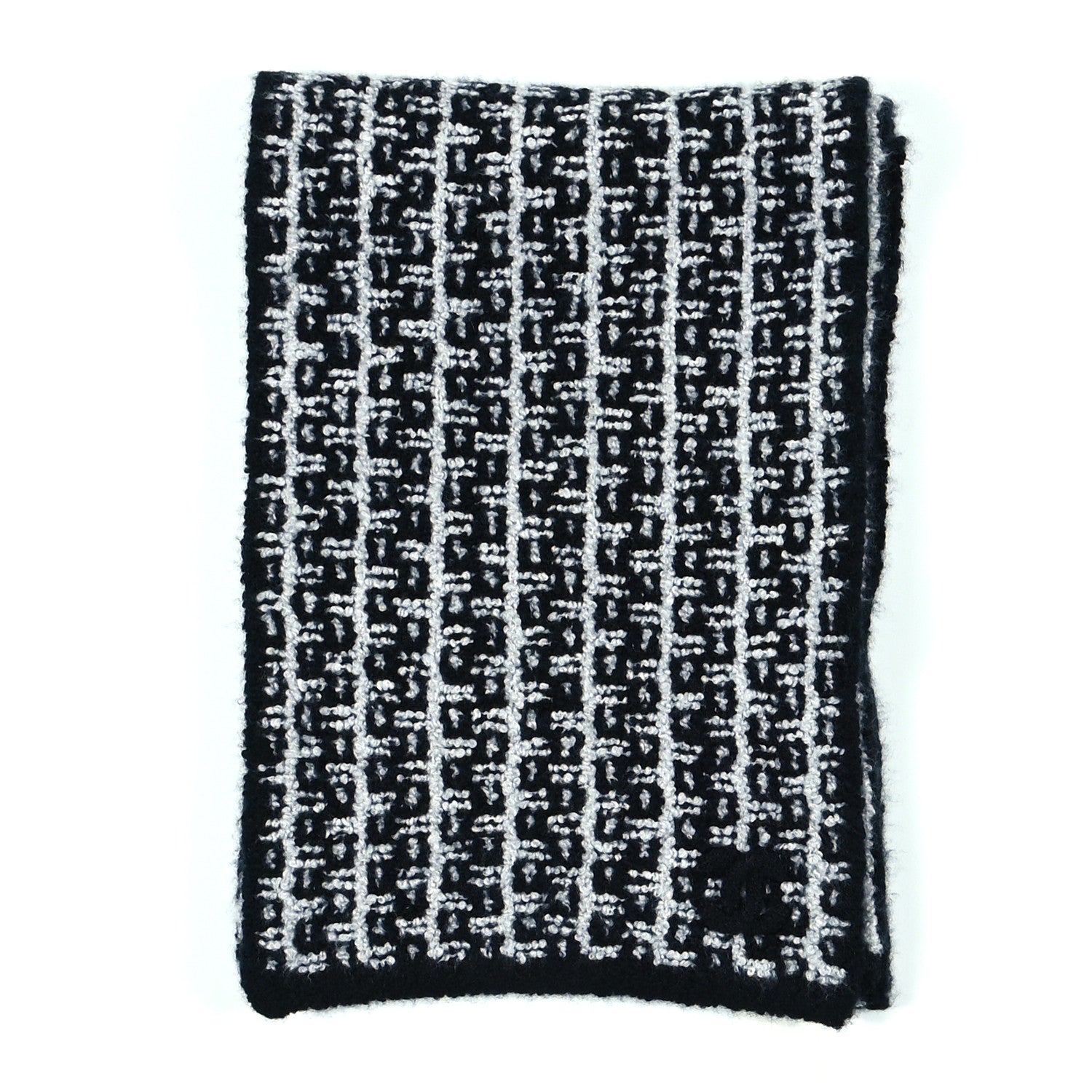 Chanel Cashmere Silk CC Scarf Black Grey 2 of 4