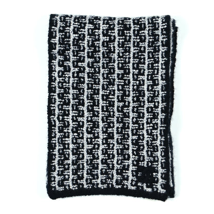 Chanel Cashmere Silk CC Scarf Black Grey 2 of 4