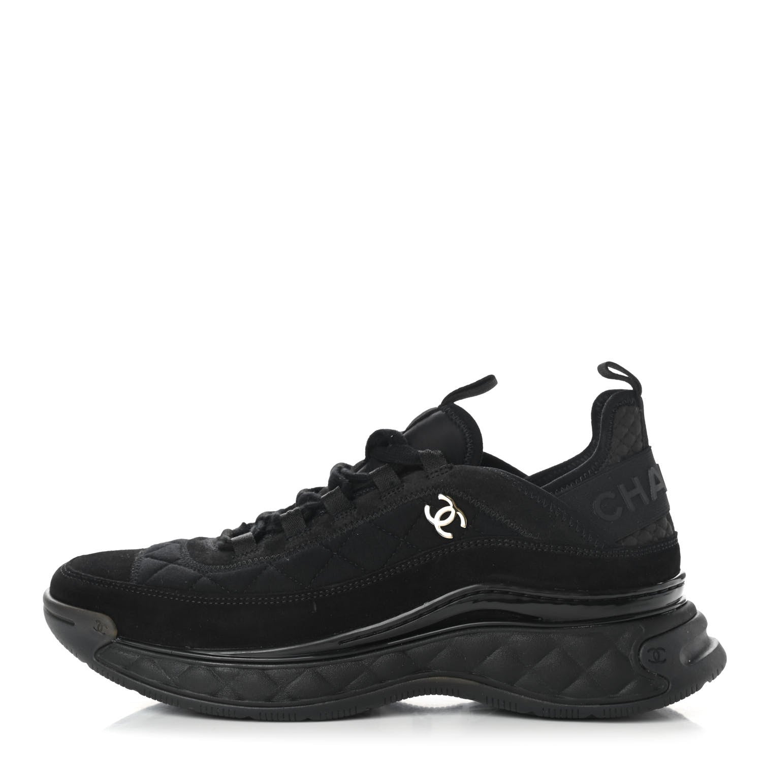 Chanel Suede Calfskin Mixed Fibers CC Sneakers 40 Black 1 of 10