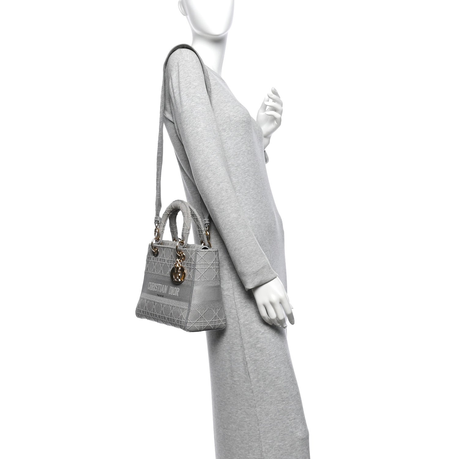 Christian Dior Canvas Embroidered Cannage Medium Lady D-Lite Gray 2 of 12
