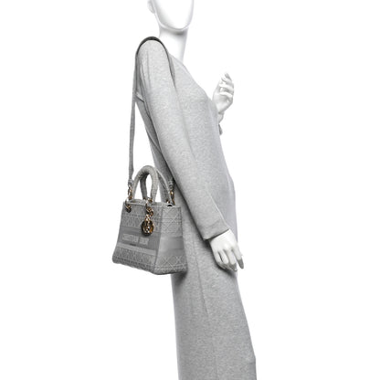 Christian Dior Canvas Embroidered Cannage Medium Lady D-Lite Gray 2 of 12