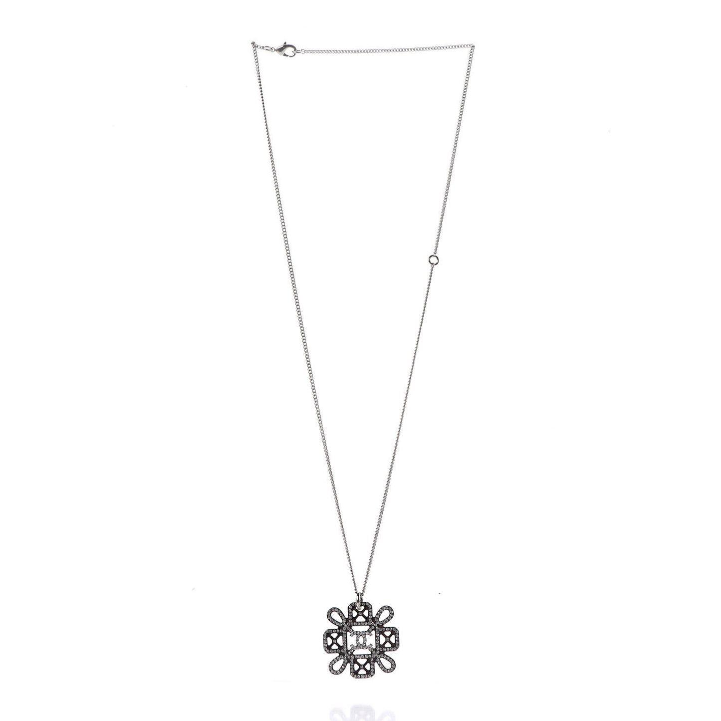 Crystal Strass Cross CC Necklace Silver