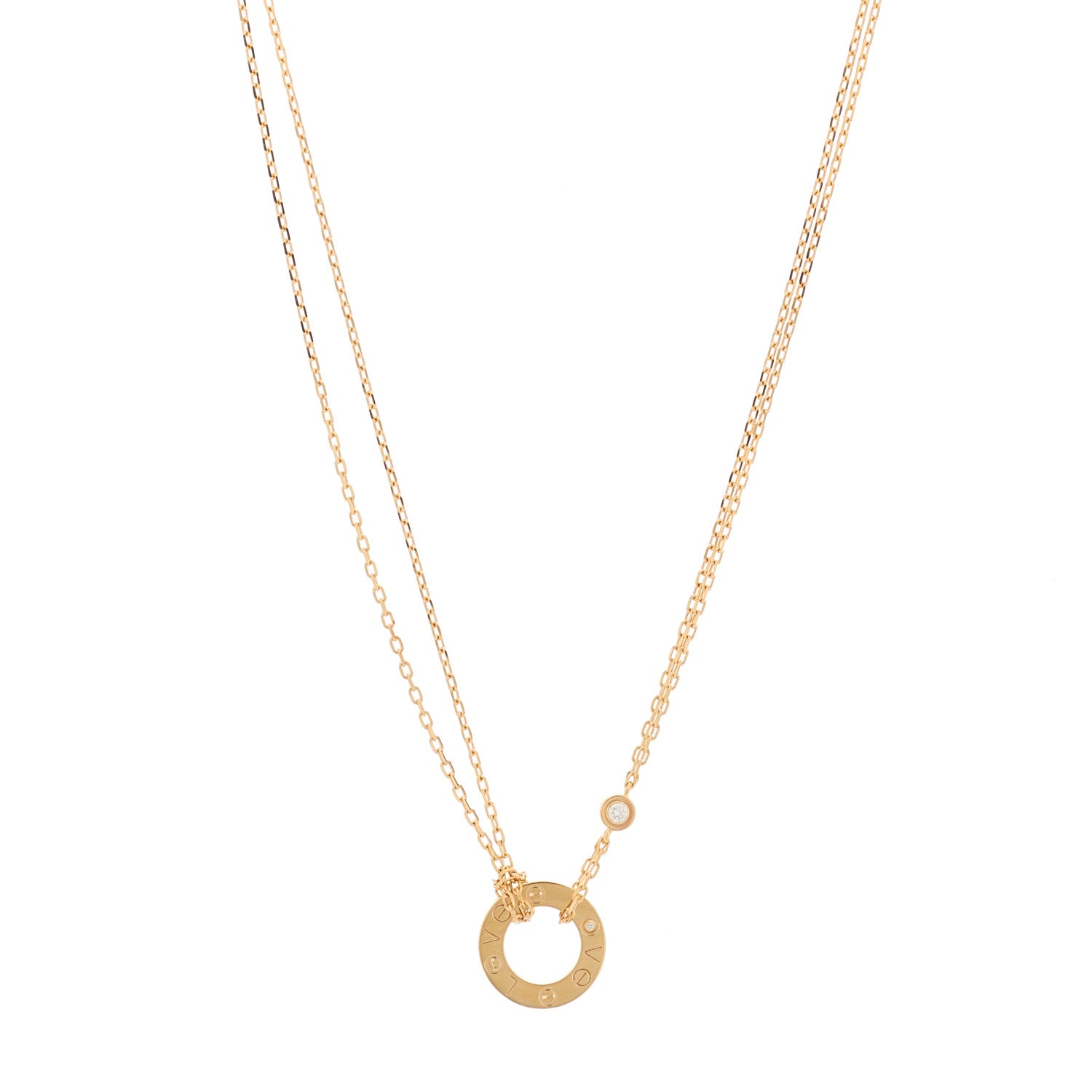 Cartier 18K Pink Gold 2 Diamond LOVE Necklace 1 of 6