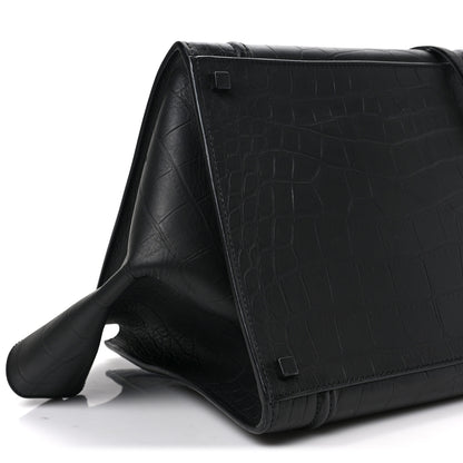 Celine Crocodile Embossed Calfskin Medium Phantom Luggage Black 7 of 8