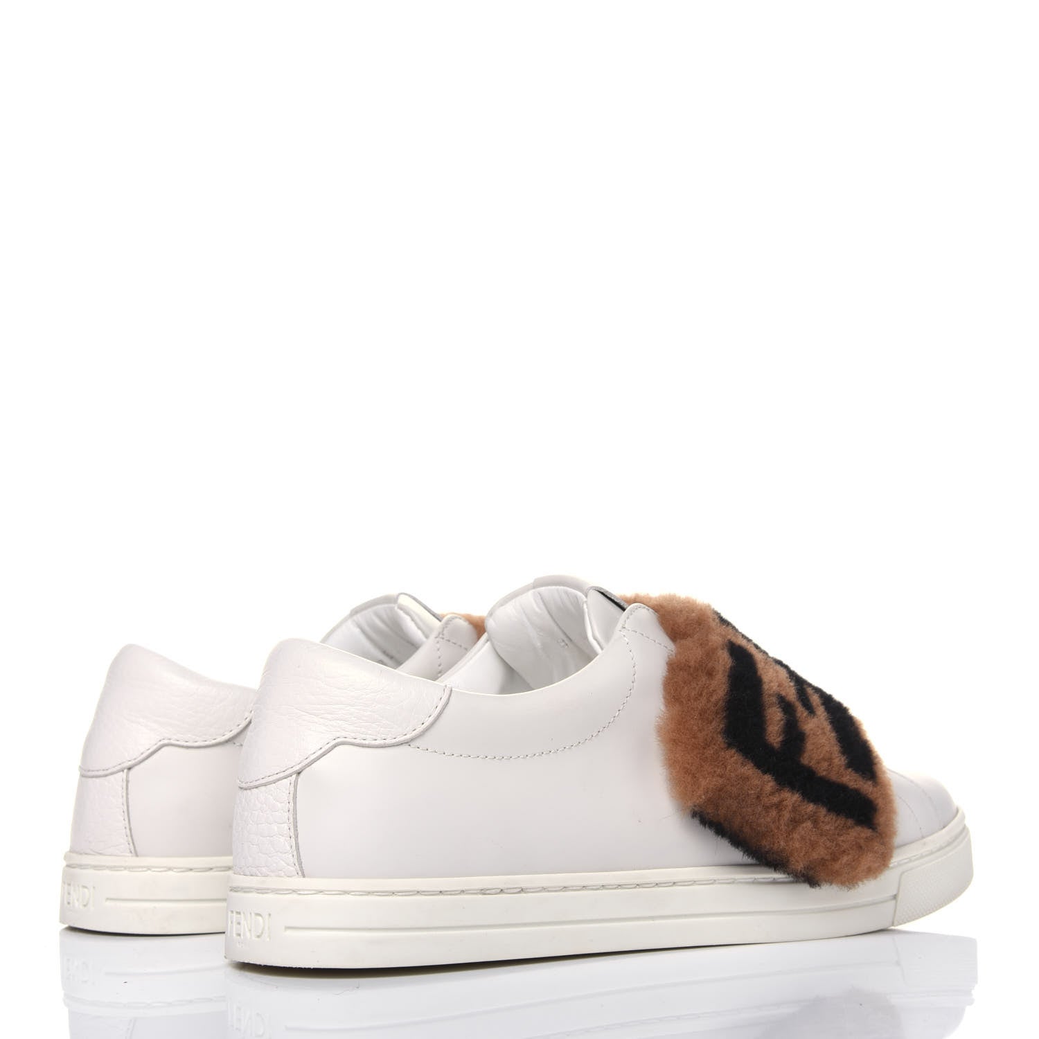 Fendi Vitello Shearling FF Velcro Slip On Sneakers 36.5 White 4 of 11