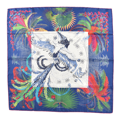 Hermes Silk Mythiques Phoenix Coloriage Scarf 90 Bleu Royal Rose White 1 of 3