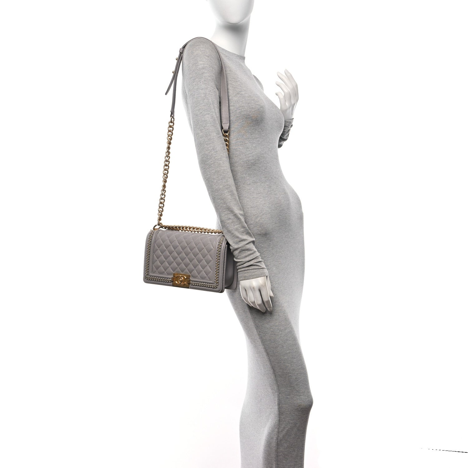 Chanel Caviar Quilted Chain Around Medium Boy Flap Grey 2 of 12