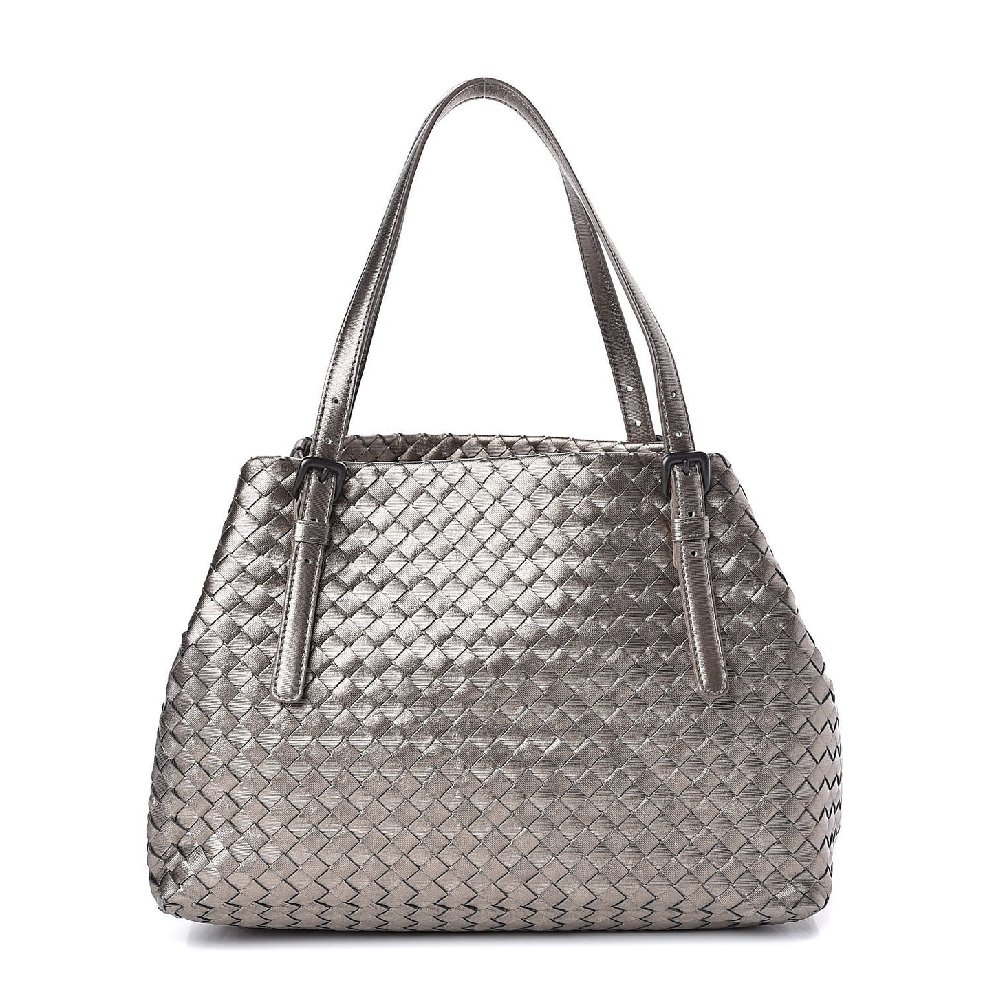 Metallic Grosgrain Intrecciato Medium A Shape Seamless Tote Pewter