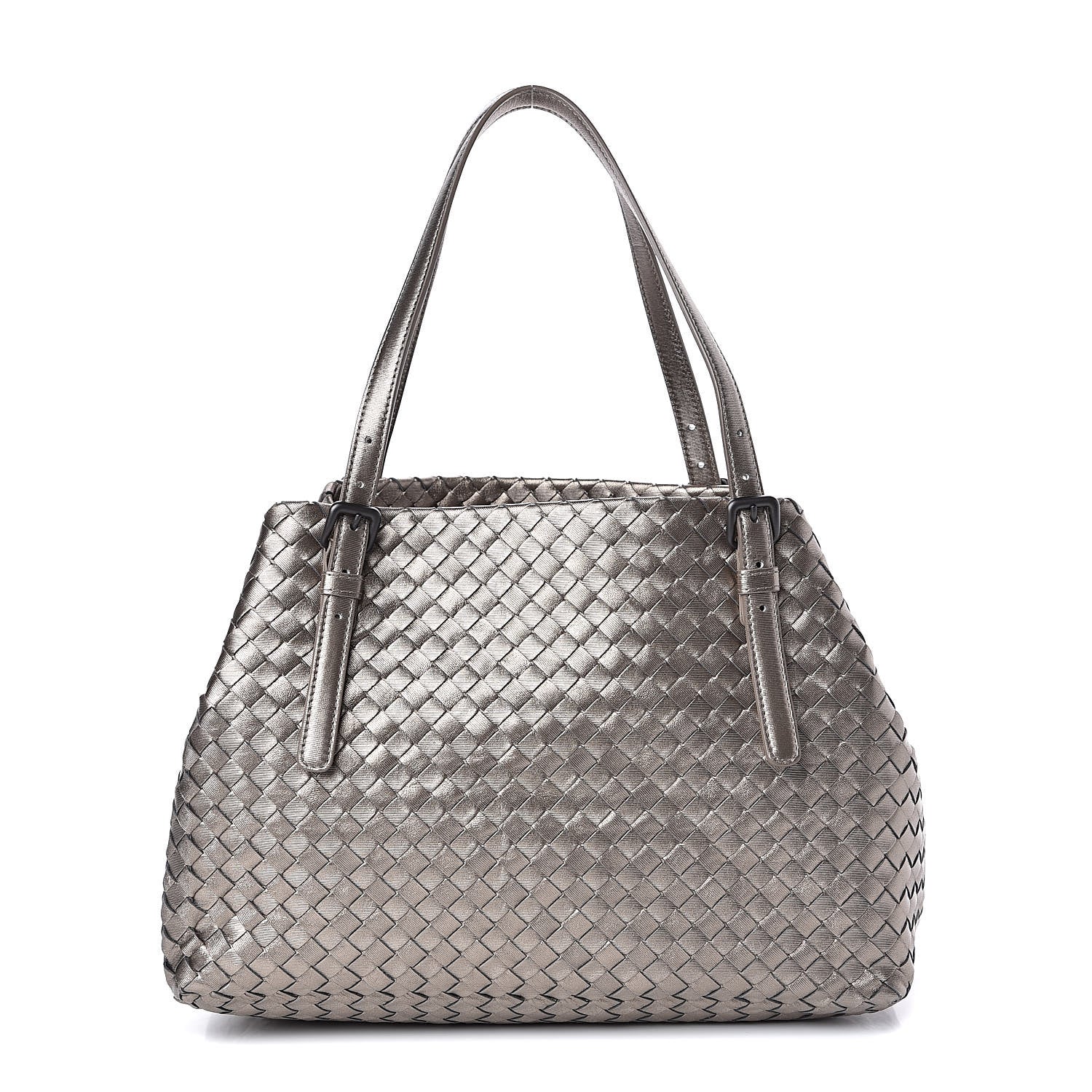 Bottega Veneta Metallic Grosgrain Intrecciato Medium A Shape Seamless Tote Pewter 1 of 10