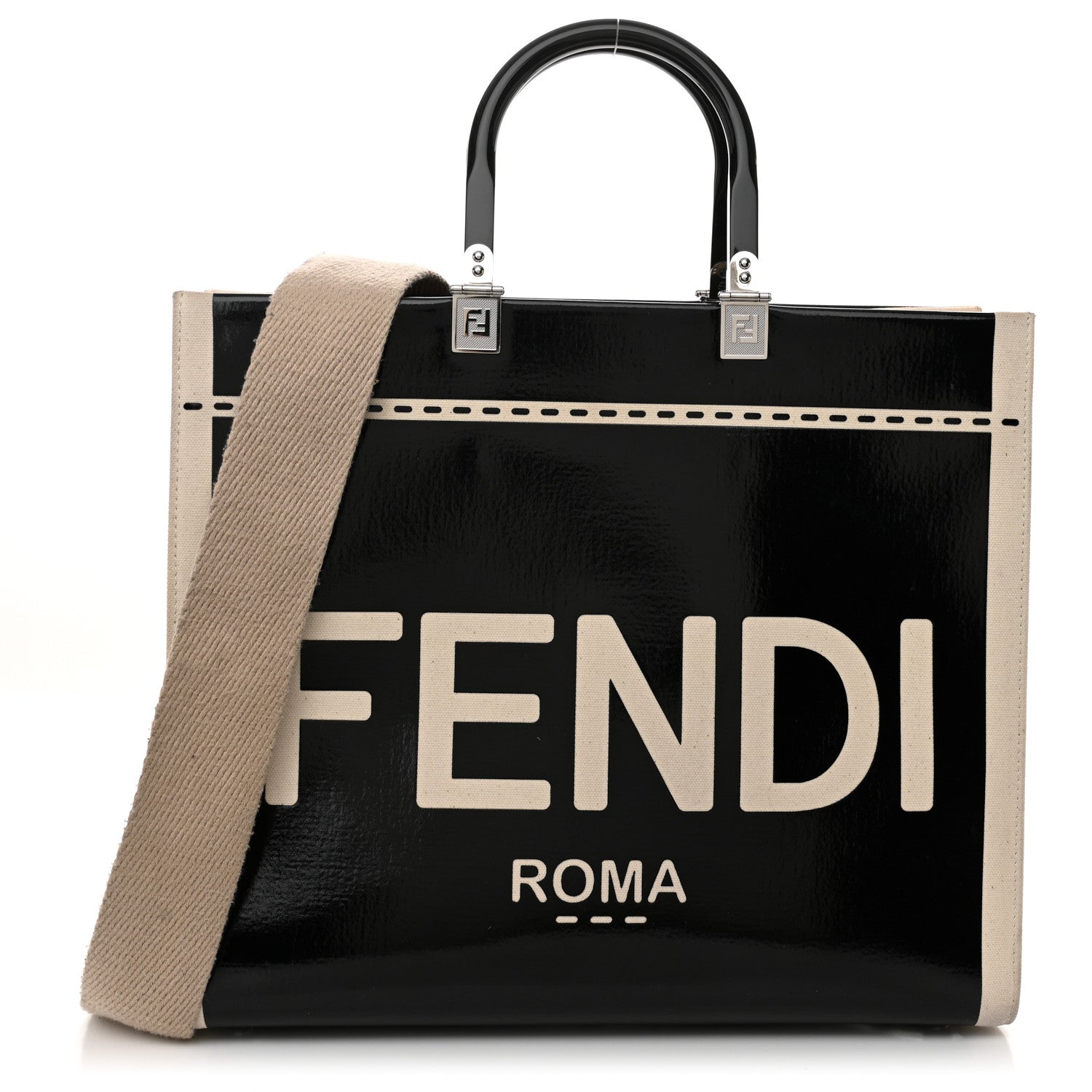 Fendi Patent Plexiglass Medium Fendi Sunshine Shopper Tote Black Ice White 1 of 9