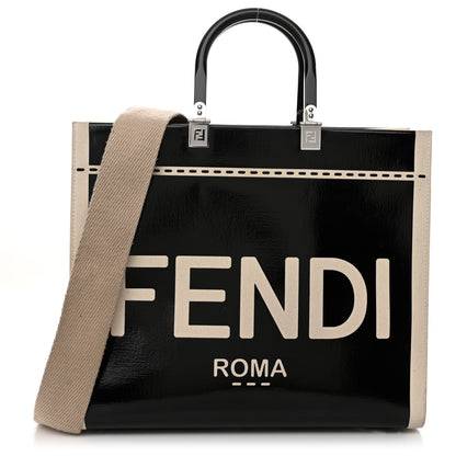Fendi Patent Plexiglass Medium Fendi Sunshine Shopper Tote Black Ice White 1 of 9