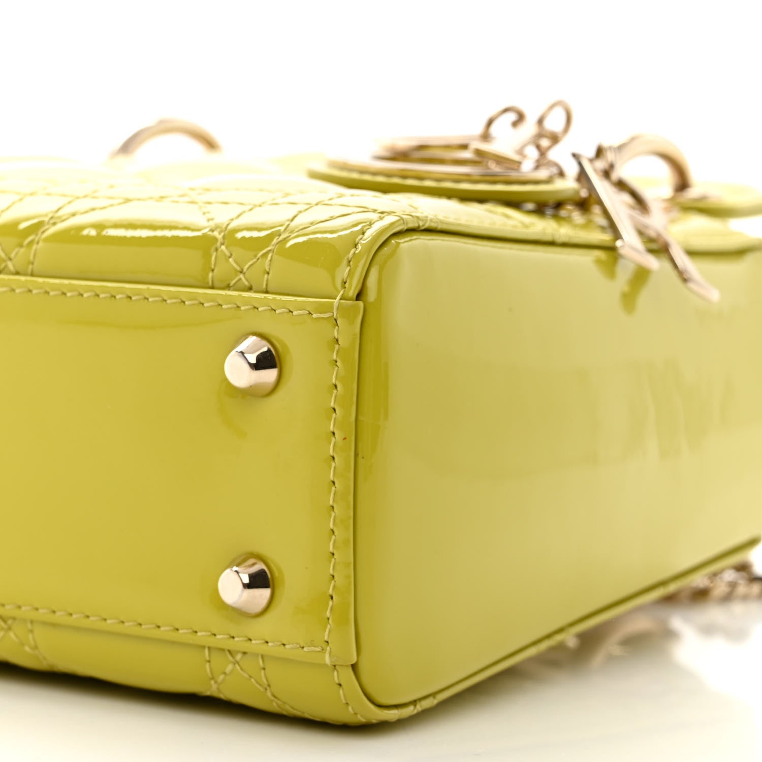 Christian Dior Patent Cannage Mini Lady Dior Lime Yellow 10 of 13