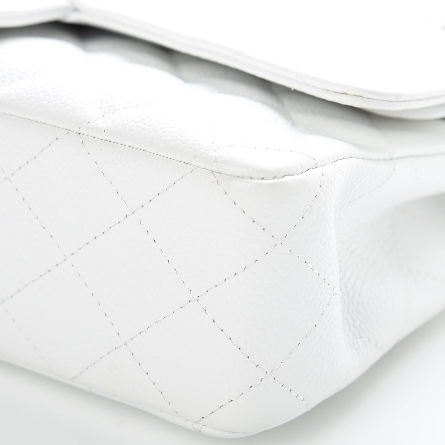 Caviar Quilted Medium Double Flap White