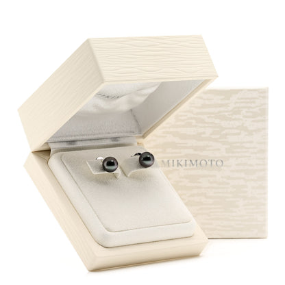 Mikimoto 18K White Gold Black South Sea Pearl 9mm Stud Earrings 5 of 5