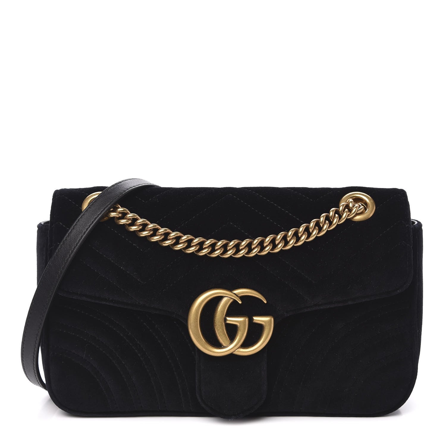 Gucci Velvet Matelasse Small GG Marmont Shoulder Bag Black 1 of 10