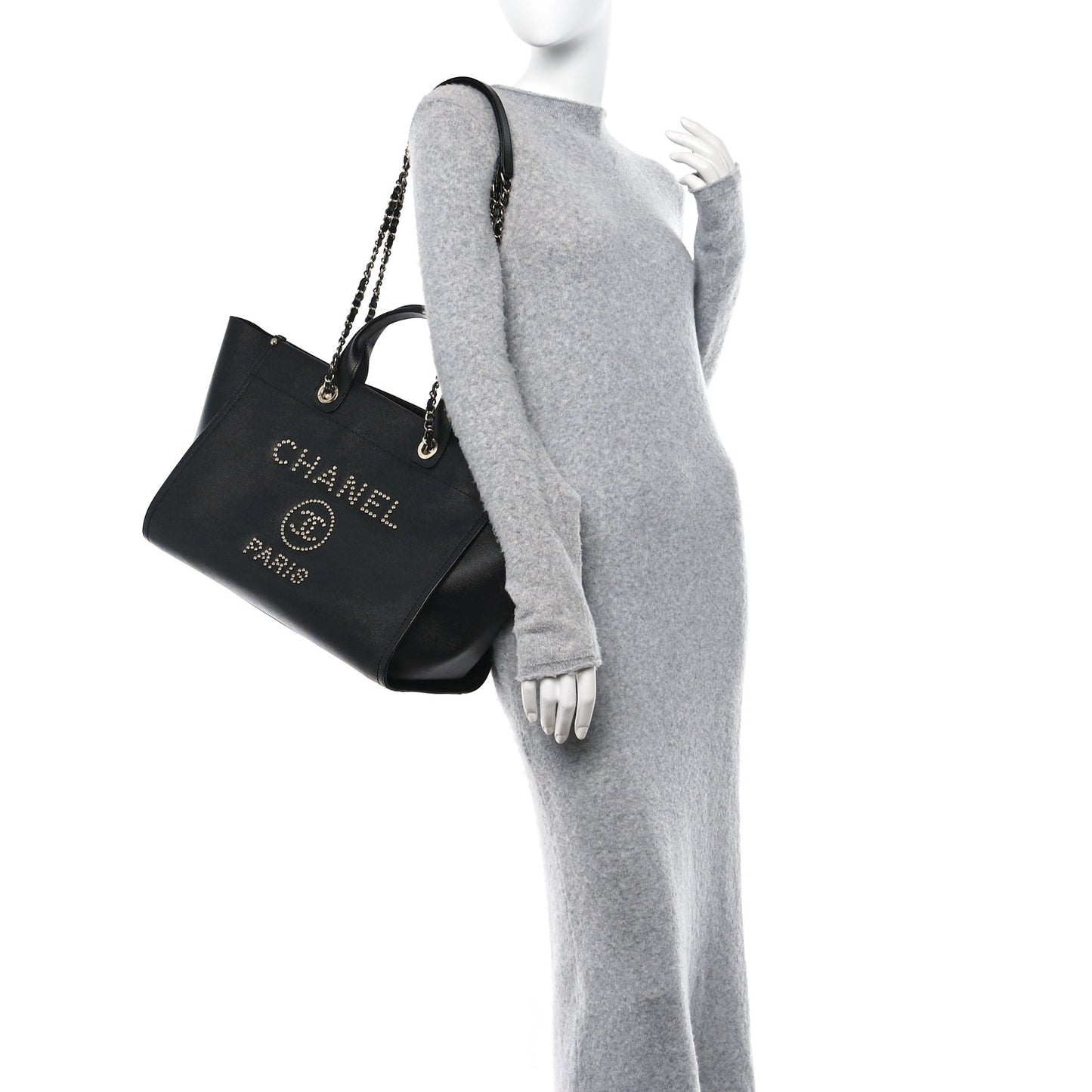 Caviar Large Studded Deauville Tote Black