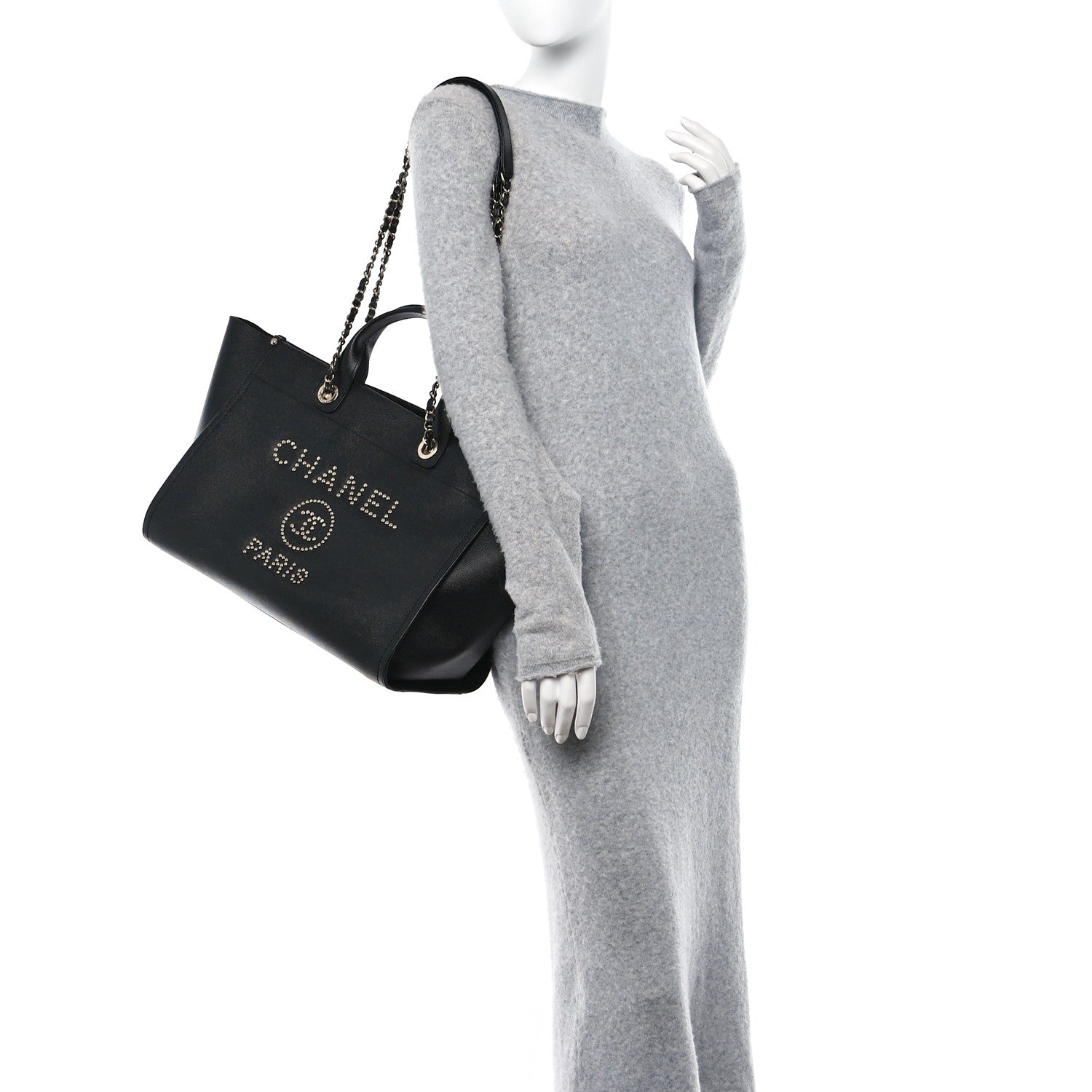 Chanel Caviar Large Studded Deauville Tote Black 2 of 15