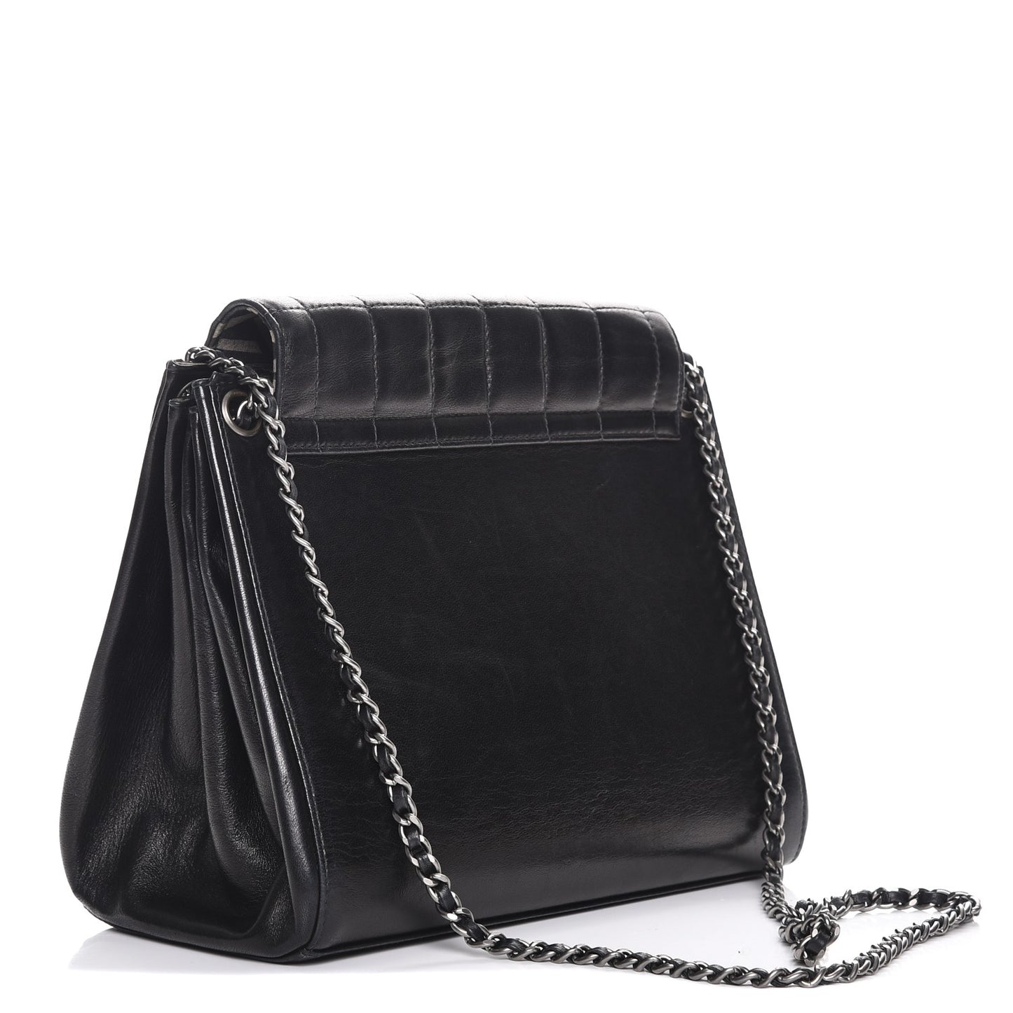 Lambskin Chocolate Bar Accordion Flap Black