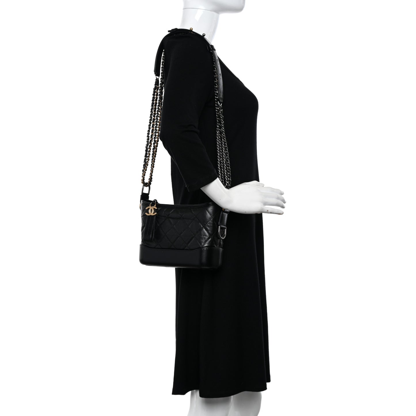 Aged Calfskin Quilted Small Gabrielle Hobo Black