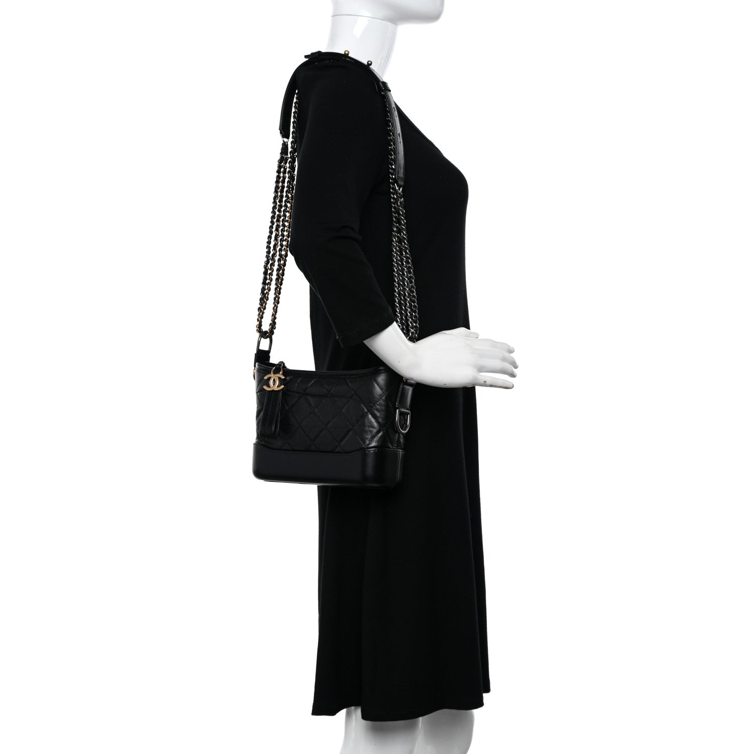 Chanel Aged Calfskin Quilted Small Gabrielle Hobo Black 2 of 11