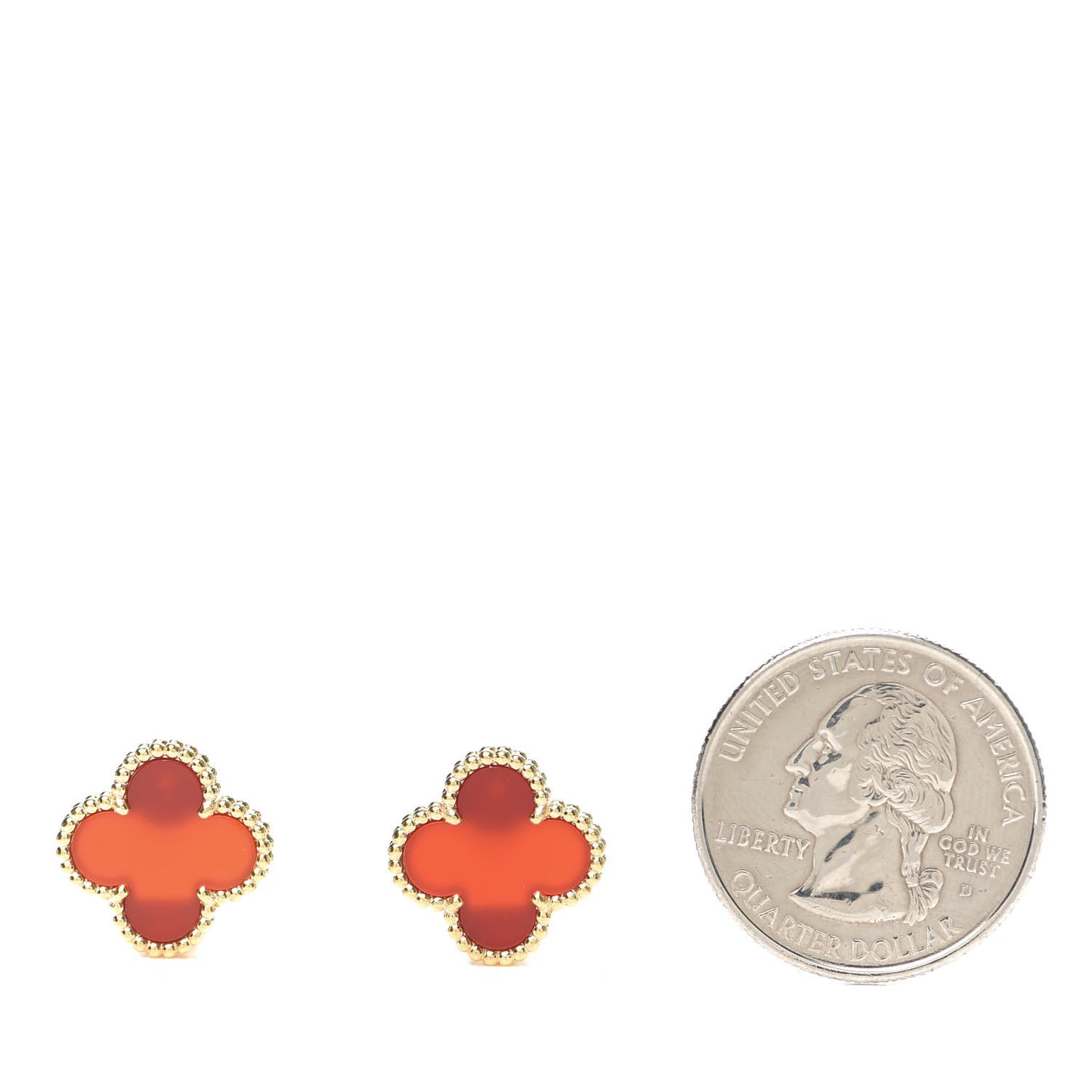 18K Yellow Gold Carnelian Vintage Alhambra Earrings