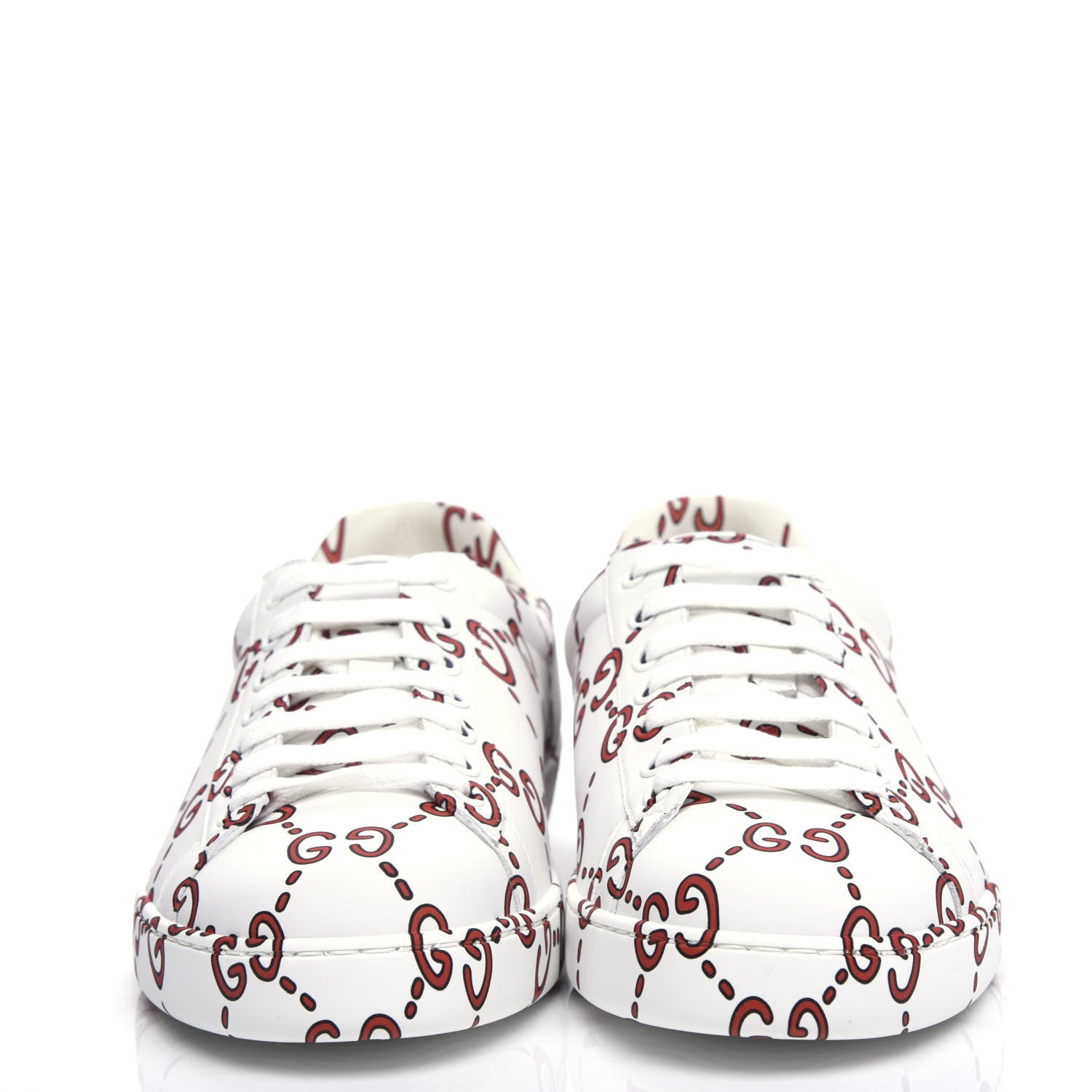 Gucci Calfskin GucciGhost Print Mens Ace Sneakers 8.5 White Hibiscus Red 2 of 9