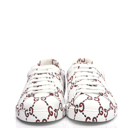 Gucci Calfskin GucciGhost Print Mens Ace Sneakers 8.5 White Hibiscus Red 2 of 9