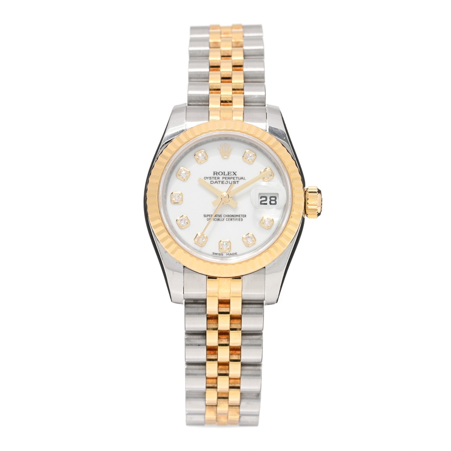 Rolex Stainless Steel 18K Yellow Gold Diamond 26mm Oyster Perpetual Datejust Watch White 179173 1 of 5