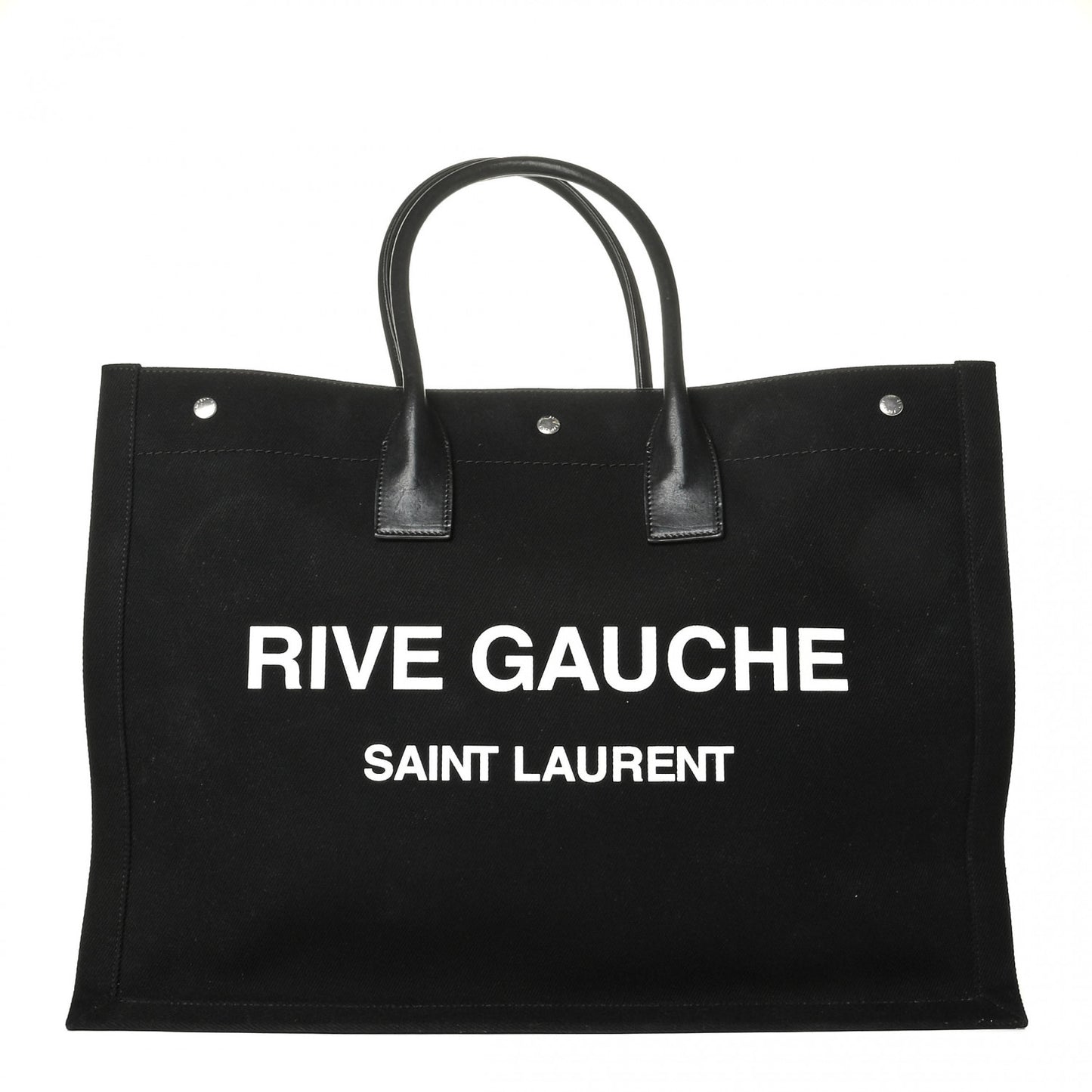 Linen Calfskin Rive Gauche Tote Black