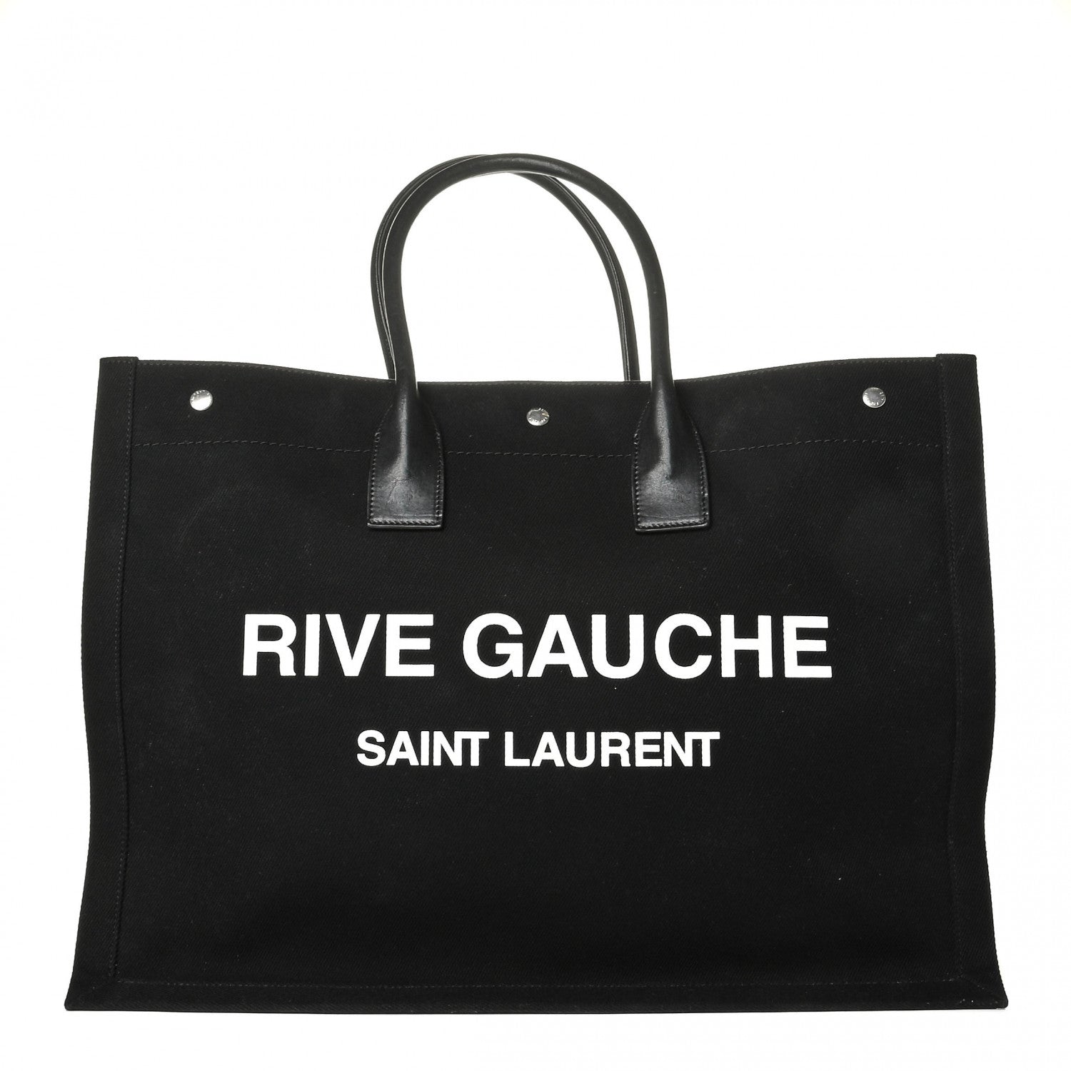 Saint Laurent Linen Calfskin Rive Gauche Tote Black 1 of 6