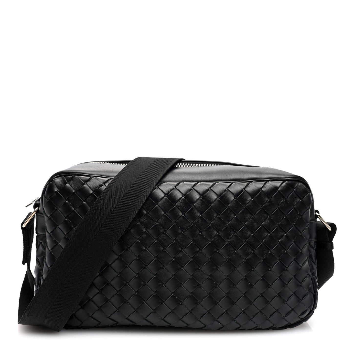 Calfskin Intrecciato Messenger Bag Black