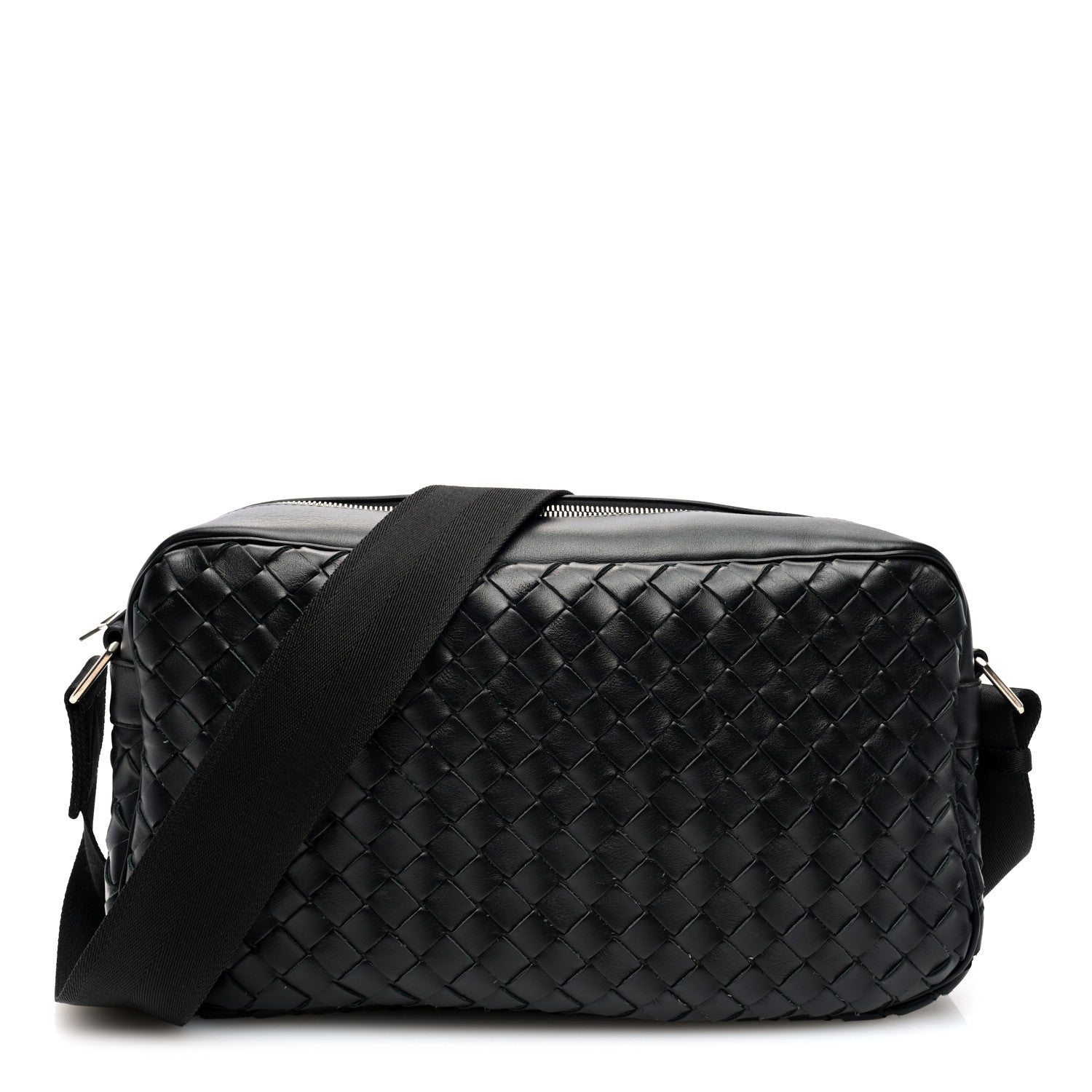 Bottega Veneta Calfskin Intrecciato Messenger Bag Black 1 of 10