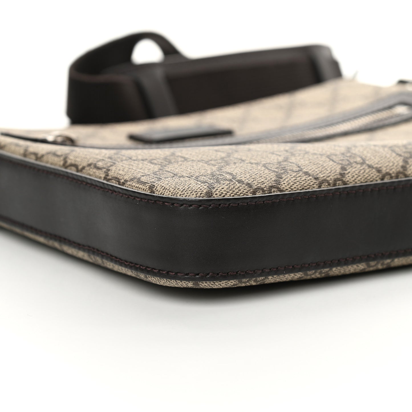 GG Supreme Monogram Selleria Calfskin Small Flat Messenger Bag Beige Ebony Cocoa Marrone Scuro