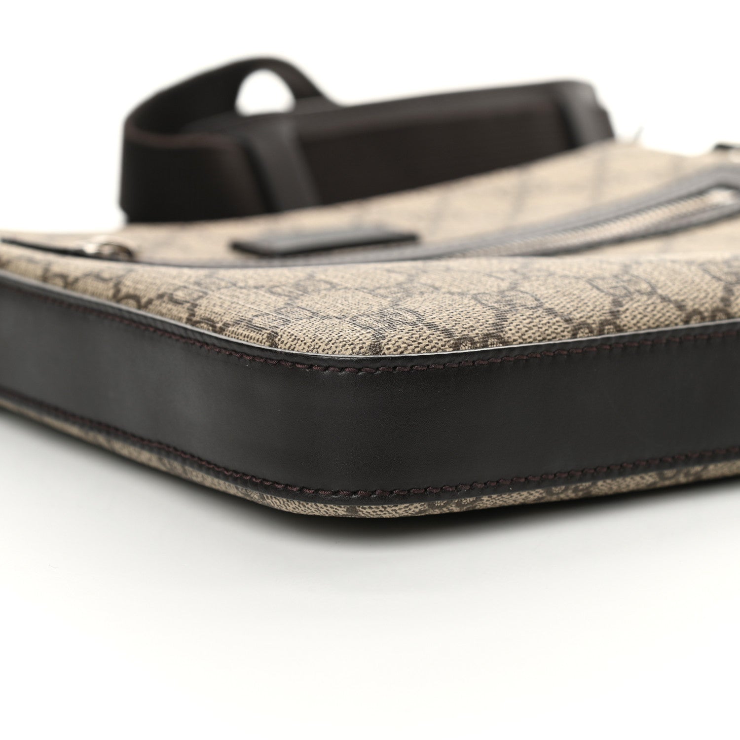 Gucci GG Supreme Monogram Selleria Calfskin Small Flat Messenger Bag Beige Ebony Cocoa Marrone Scuro 4 of 9