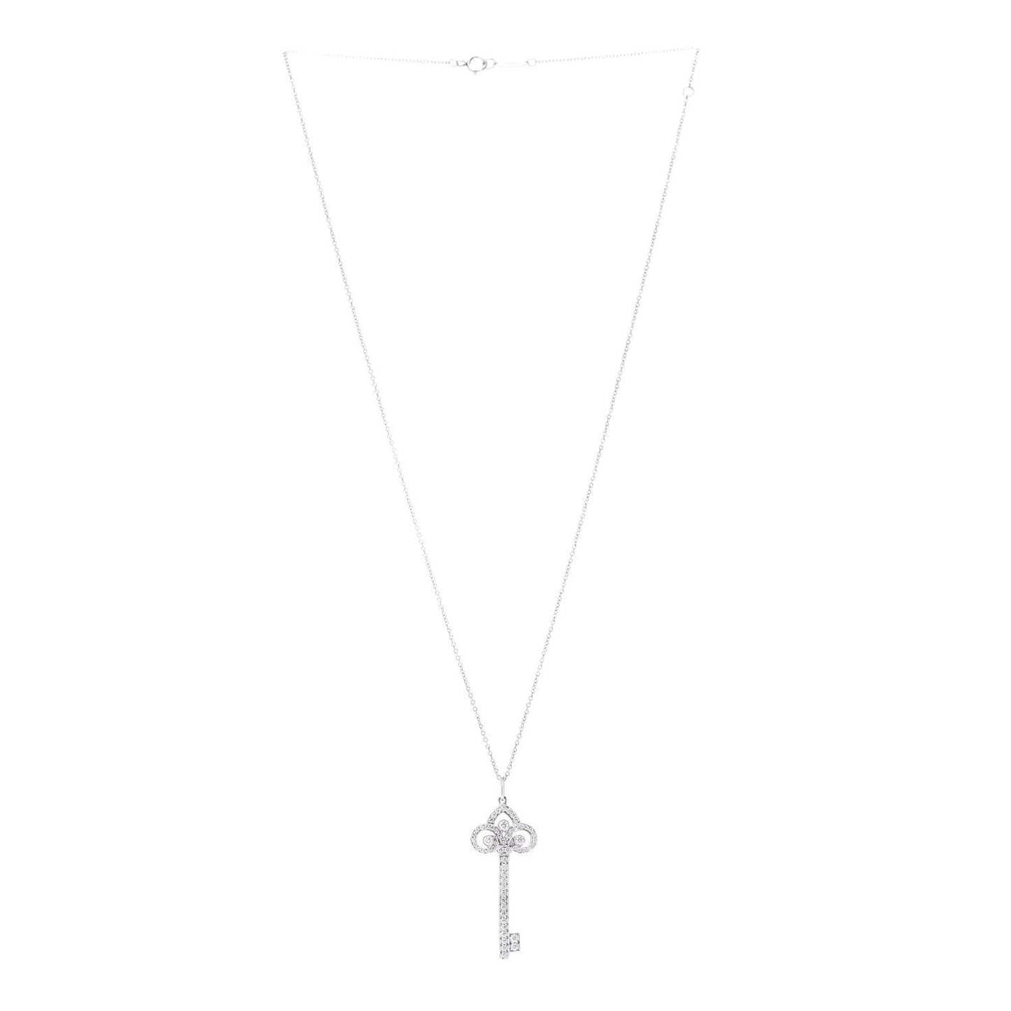 Platinum Diamond .41ct Fleur De Lis Key Pendant Necklace