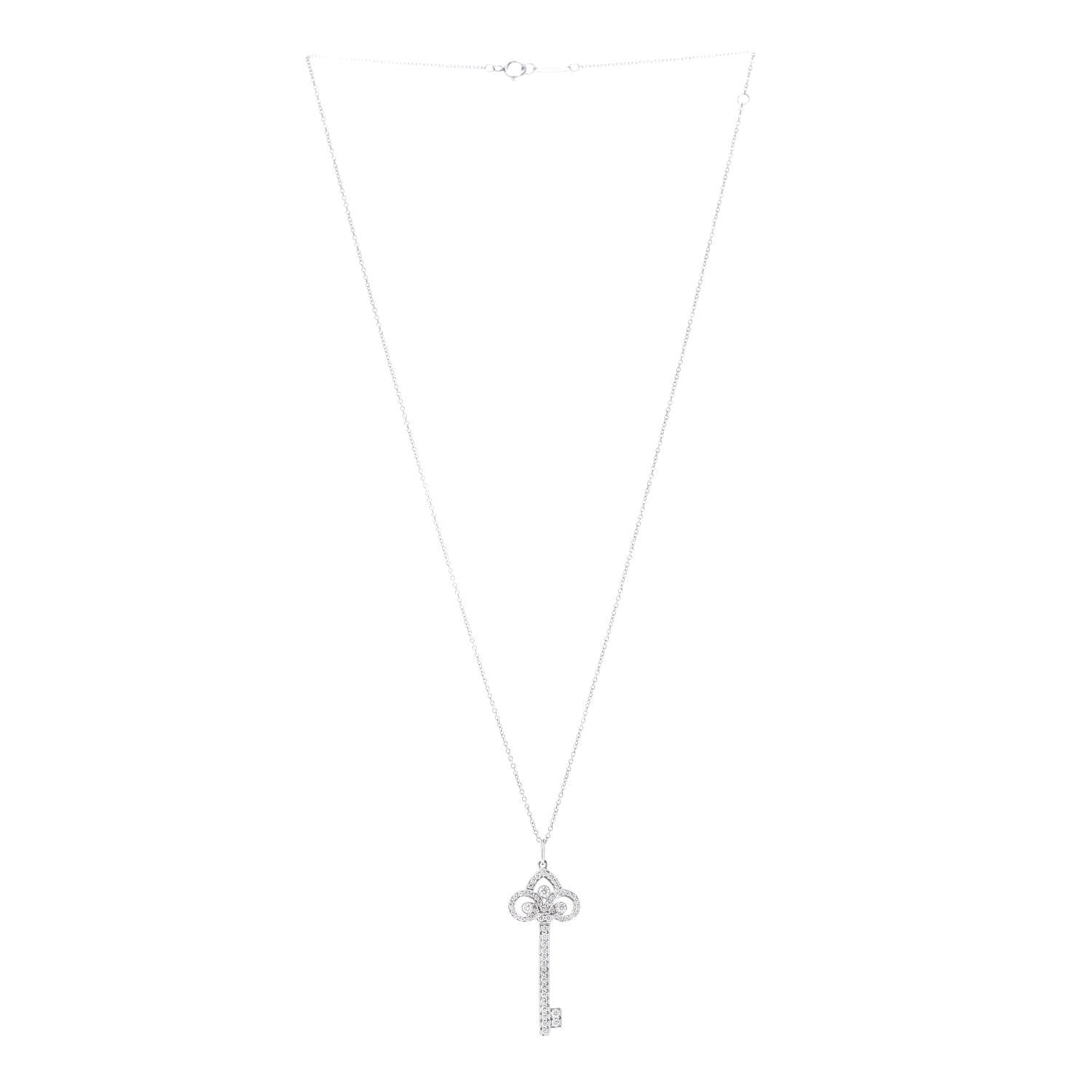 Tiffany Platinum Diamond .41ct Fleur De Lis Key Pendant Necklace 3 of 7