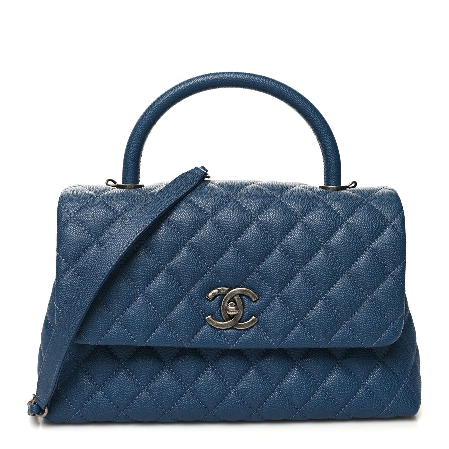 Caviar Quilted Small Coco Handle Flap Blue