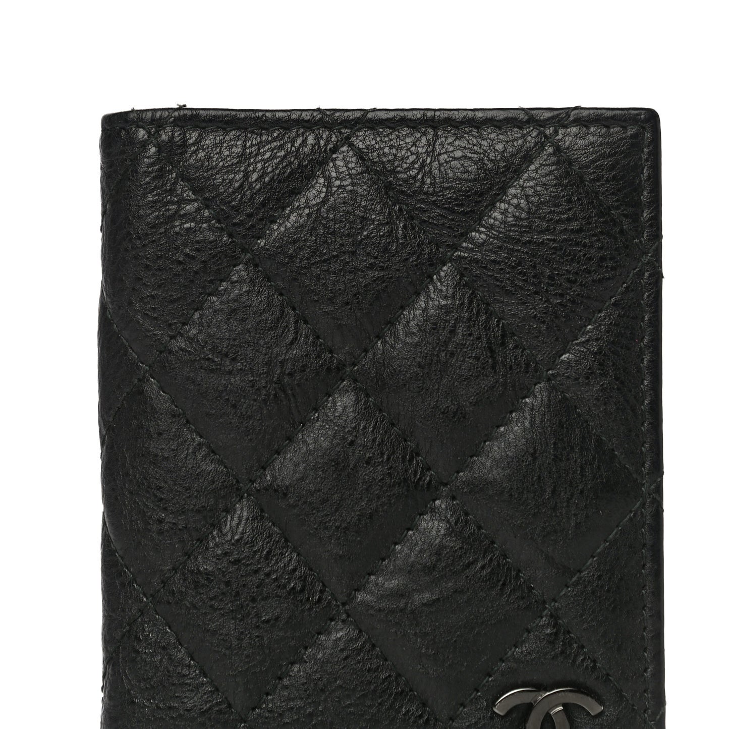 Crumpled Calfskin Quilted Card Holder Wallet So Black