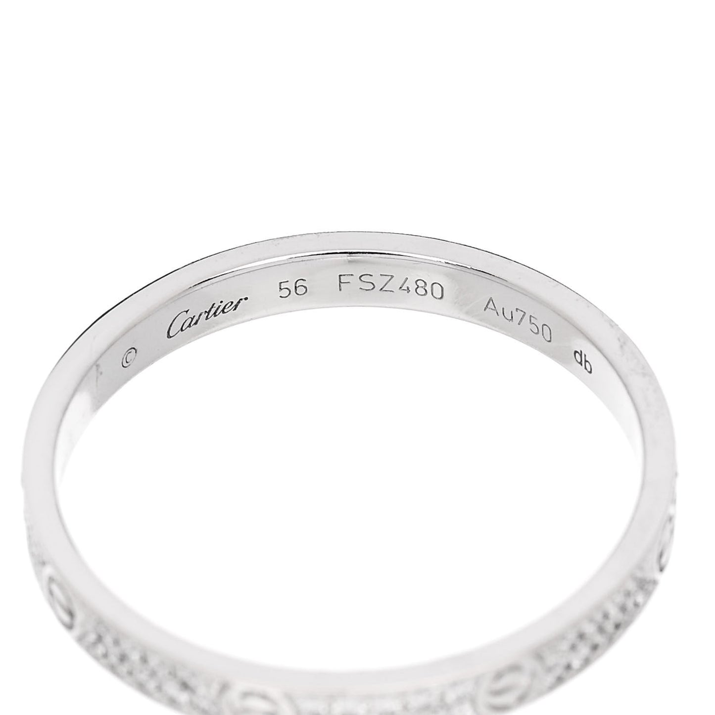 18K White Gold Diamond 2.6mm LOVE Paved Band Ring 56 7.75