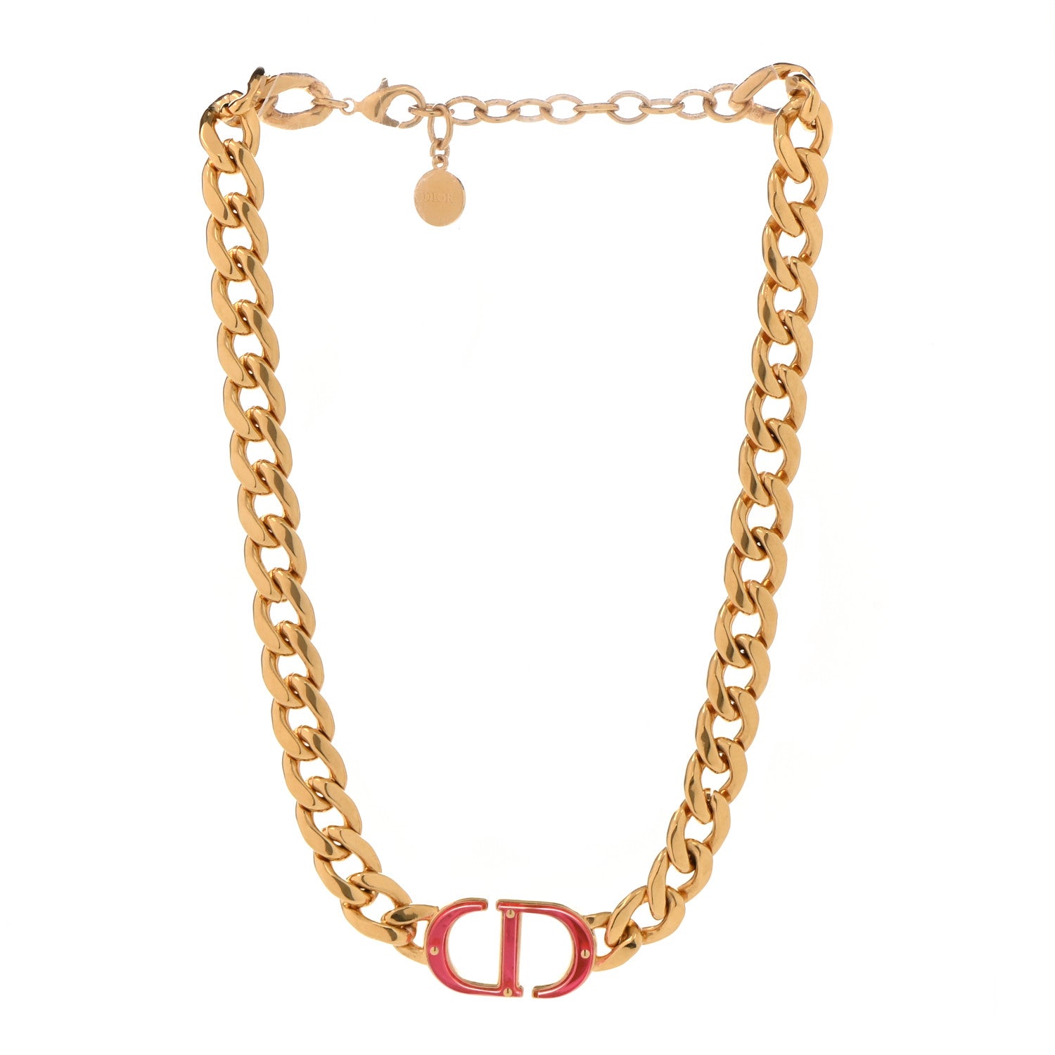 Christian Dior Metal CD Choker Necklace Gold Pink 3 of 6