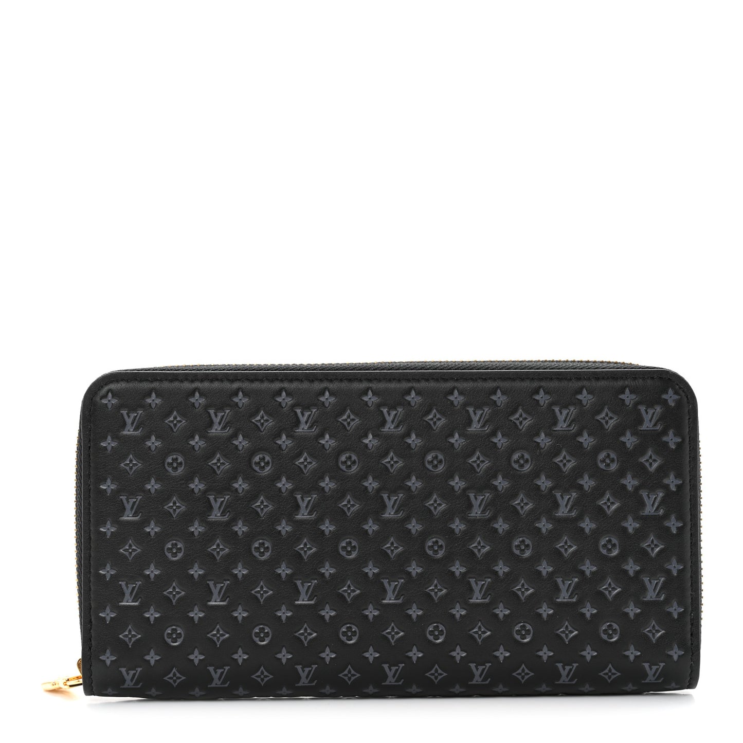 Calfskin Nanogram Embossed Zippy Wallet Black